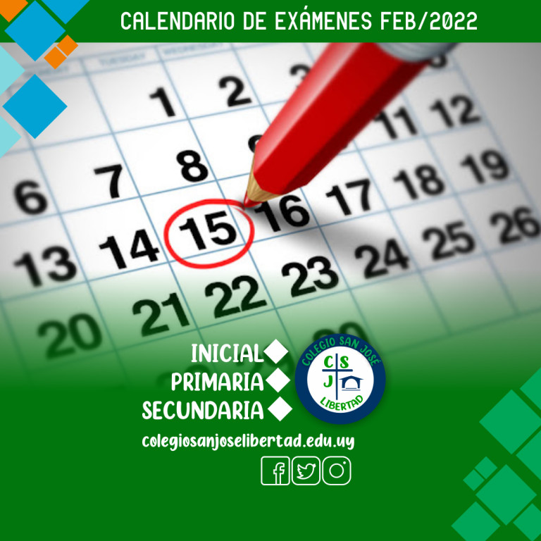 Calendario de exámenes Febrero 2022